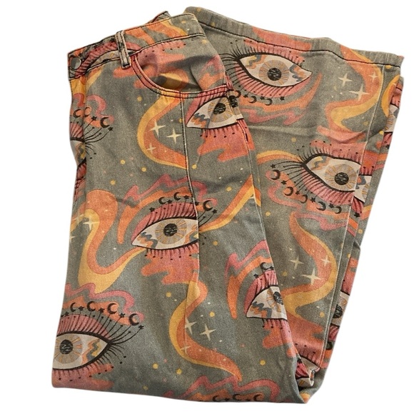 Evil eye super wide legged denim jeans button & zipper unbranded - Picture 3 of 15